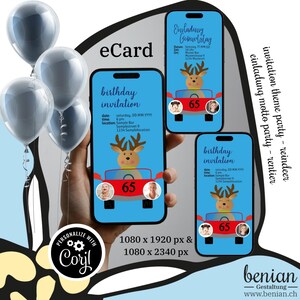 Rentier Einladung – Einladungskarte eCard – Sofort Download - Rentier eCard (1080 x 1920 px / 1080 x 2340 px)