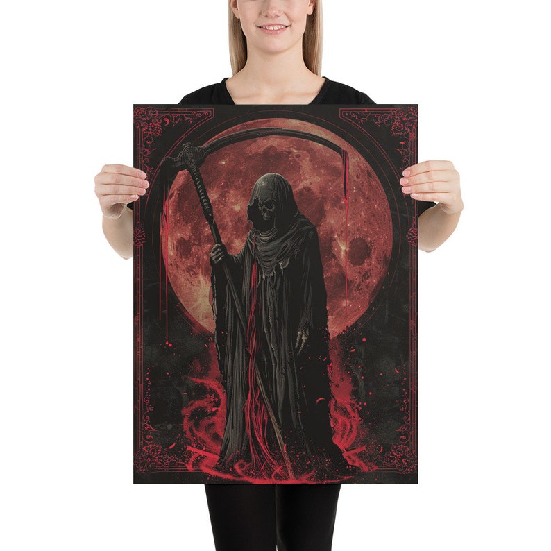Grim Reaper and the Blood Moon, Grim Reaper Print, Wall Art, Home Decor ...