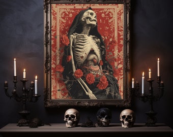 Guts N' Roses, Grim Reaper Print, Flower art, Wall Art, Home Decor, Horror Poster, Dark Art