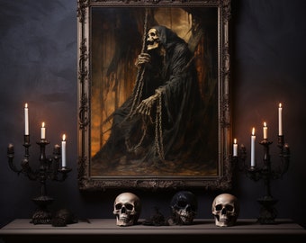 Chained Death, Grim Reaper Print, Gothic Wall Art, Home Decor, Horror Poster, Dark Art