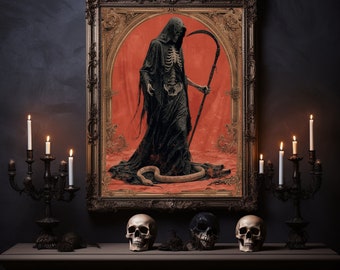 Grim Reaper And The Snake, Grim Reaper Print,  Wall Art, Home Decor, Horror Poster, Dark Art