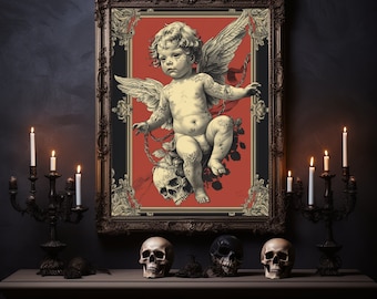 Demon Cupid Baby, Skull Print, Wall Art, Home Decor, Horror Poster, Dark Art