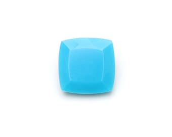 May include: A single, light blue, square-shaped cabochon gemstone.
