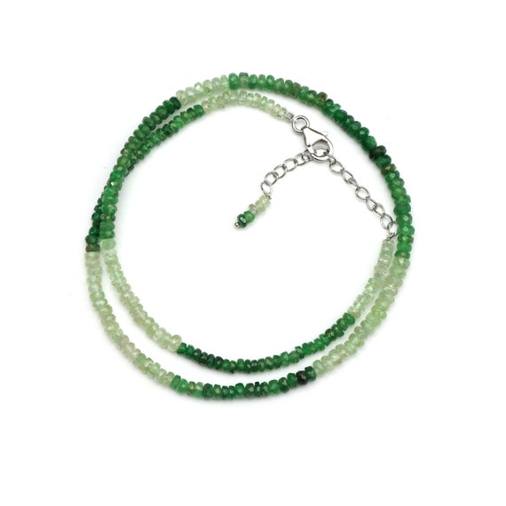 Collier En Perles De Tsavorite Et Argent 925 - Vert Clair, Fabrication Française