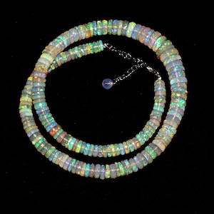 AAA+ Natural Ethiopian Opal Faceted Tyre Beaded Necklace with 925 Sterling Silver Fish Lock, 6 to 11 mm, Price Per Necklace