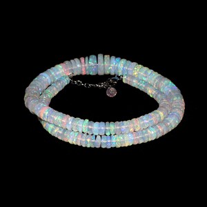 AAA+ Natural Ethiopian Opal Faceted Tyre Beaded Necklace with 925 Sterling Silver Fish Lock, 6 to 13.5 mm, Price Per Necklace
