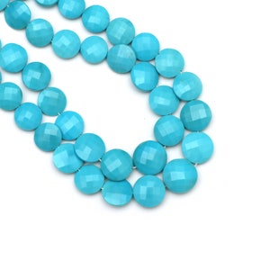 Natural Arizona Turquoise Faceted Coin Beads, 8.5 to 14 mm, Arizona Turquoise, Sleeping Beauty, Price Per Strand.