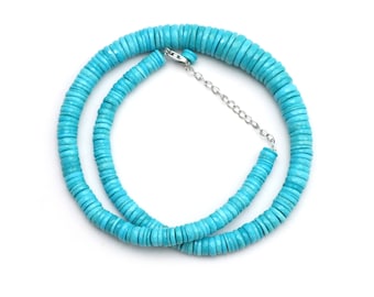 Arizona Turquoise Tyre Bead Necklace, 925 Sterling Silver, 17 Inch