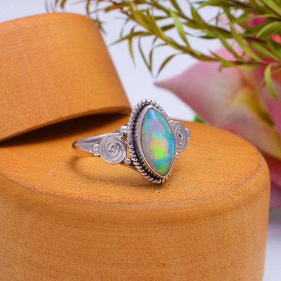 Opal and Sterling Silver Single Stone Ring from Bali - Oval Sky | NOVICA  Canada