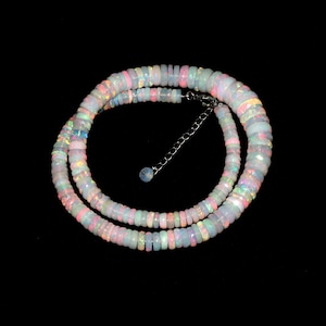 AAA+ Natural Ethiopian Opal Faceted Tyre Beaded Necklace with 925 Sterling Silver Fish Lock, 6 to 12 mm, Price Per Necklace