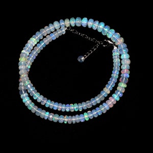 AAA+ Natural Ethiopian Opal Faceted Rondelle Beaded Necklace with 925 Sterling Silver Fish Lock, 5.5 to 8.5 mm, Price Per Necklace