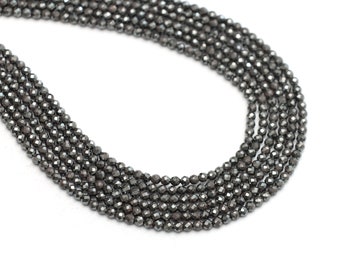Cuentas redondas de hematita AAA, microfacetadas de 2,5 mm, hebra de 33 cm (13 pulgadas)