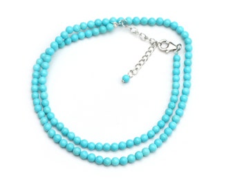 Natural Arizona Turquoise Necklace, Sterling Silver, Beaded Gemstone Jewelry