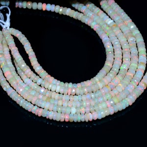 Natural Ethiopian Opal Rondelle Beads, 3 to 5 mm Faceted Opal Beaded Necklace, 8 Inches/ 16 Inches Strand, Fire Opal Beads, Price Per Strand