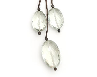 Faceted Oval Green Amethyst Gemstone, Jewelry Making, Set of 3