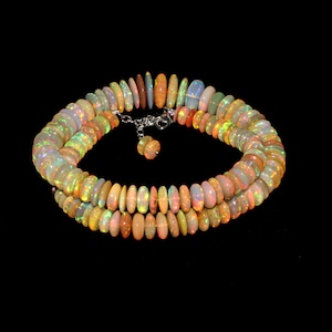 AAA+ Natural Ethiopian Opal Smooth Rondelle Beaded Necklace with 925 Sterling Silver Fish Lock, 7.5 to 15.5 mm, Price Per Necklace