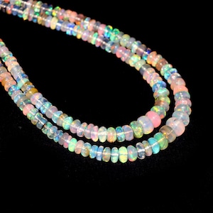 Genuine Natural Ethiopian Opal Smooth Rondelle Beads, 3 to 6.5 mm, Fire Ethiopian Opal Beads, 17 Inches Strand, Price Per Strand