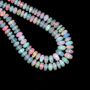 Natural Ethiopian Opal Faceted Rondelle Beads, 8 to 13 mm, Rainbow Fire Ethiopian Opal Beads, 8 Inches/ 17 Inches Strand, Price Per Strand