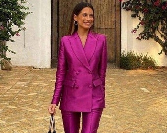 Completo da 2 pezzi rosa Set da sposa regalo da damigella d'onore per il suo tailleur pantalone da donna da donna Abiti da ufficio Abbigliamento da donna da sposa Spedizione gratuita