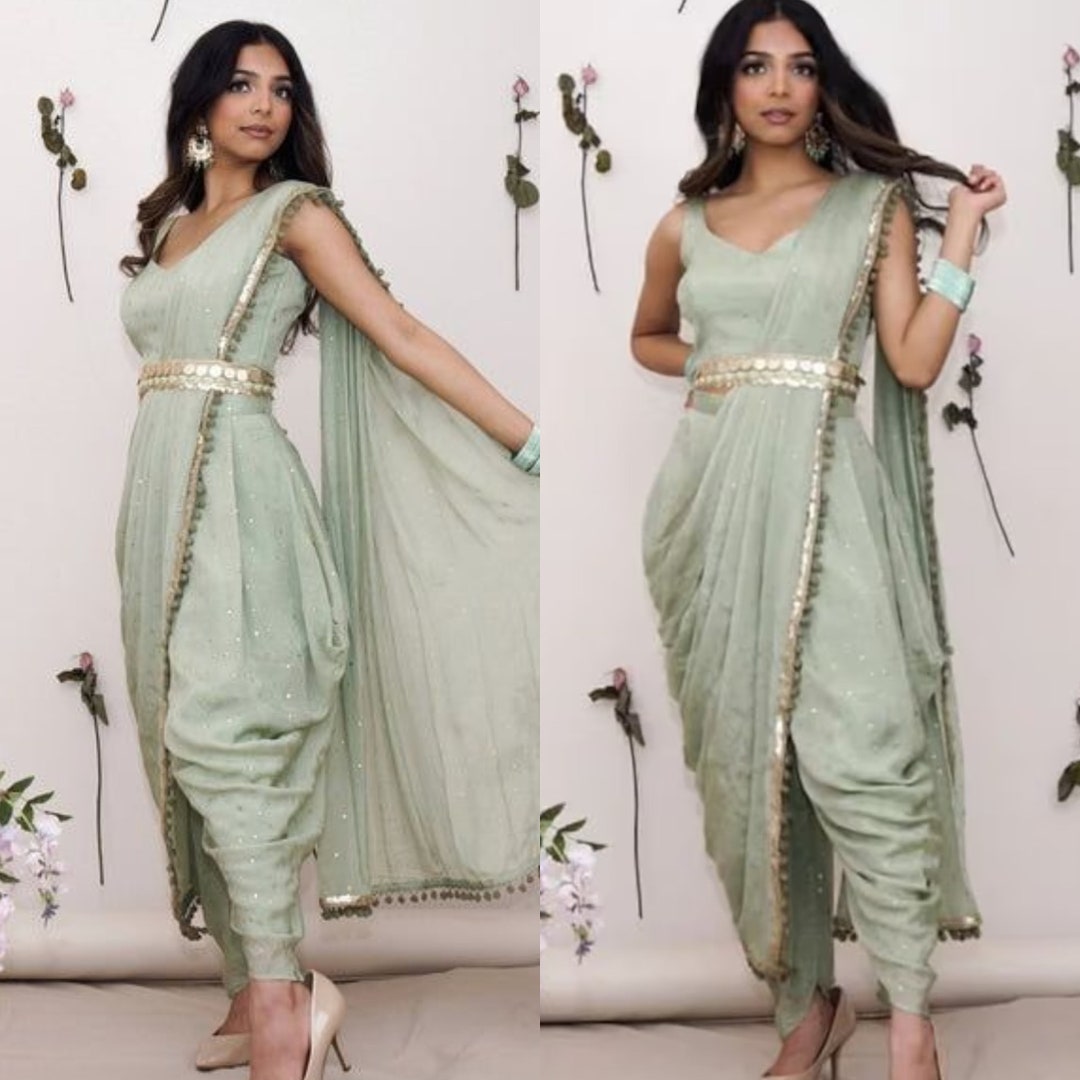Crop Top DHOTI SAREE Designer Soft Prepleated and Preattached Saree