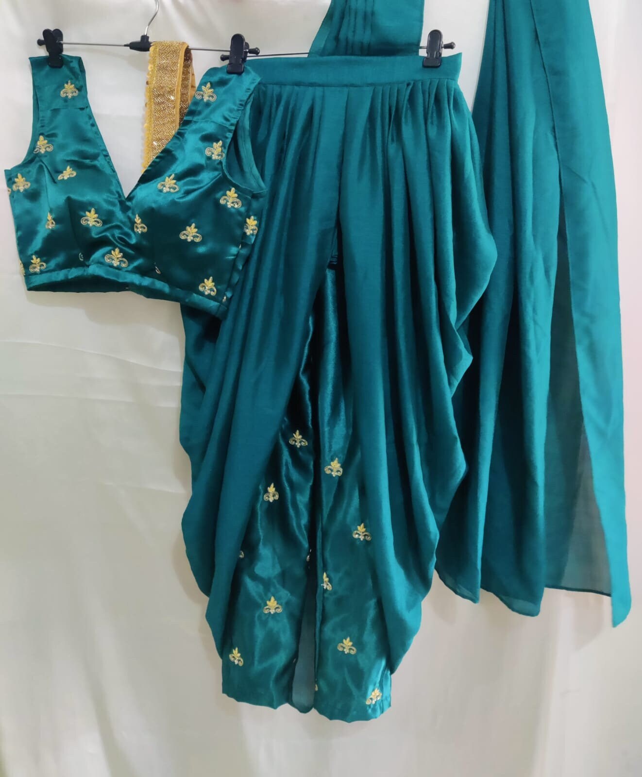 Designer Crop Top Dhoti Pants Attached Dupatta Set for Women Indo