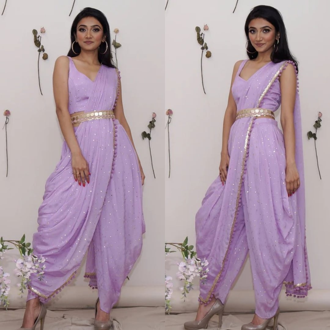 Traditional Wear Crop Top Dhoti Sari Latest Prepleated and Etsy