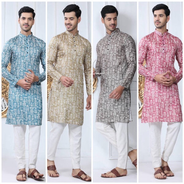 Printed Kurta Men's Men’s kurta Lovely look with kolhapuri chappal  Men's Digital Print Kurta with Pajama set
