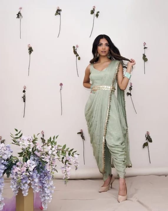 Crop Top DHOTI SAREE Designer Soft Pre pleated and Pre attached