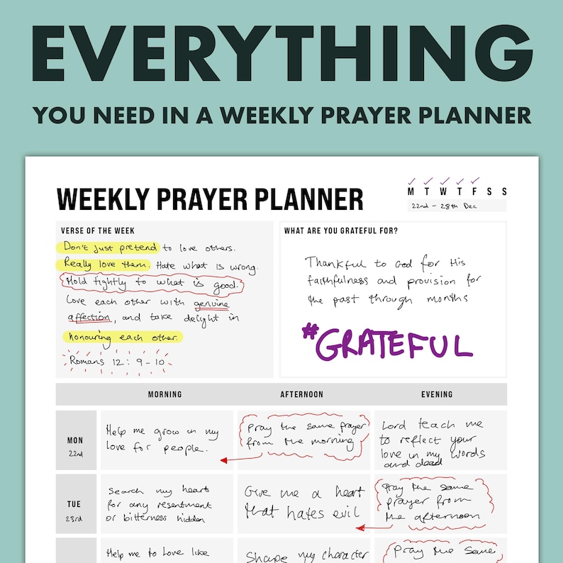 Prayer Chart.pdf Weekly Prayer Planner Printable Template | Prayer Journal (PDF Download ...