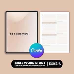 Bible Word Study Guide, Printable Scripture Journal (PDF Worksheets), Editable Canva Template