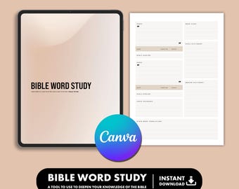 Bible Word Study Guide, Printable Scripture Journal (PDF Worksheets), Editable Canva Template