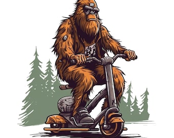 Bigfoot PNG sublimation design -Bigfoot riding a scooter instant digital downloads