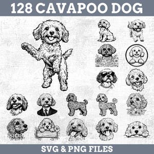 Cavapoo Dog Svg & Png-bundel met schattige pootafdrukken en silhouetten voor directe downloads