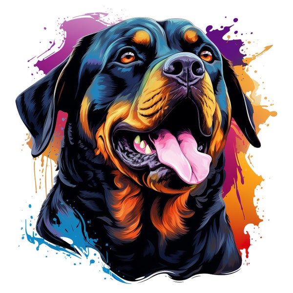 rottweiler or rottie dog or puppy pet lover owner alcohol ink art graphic artwork PNG sublimation instant digital downloads