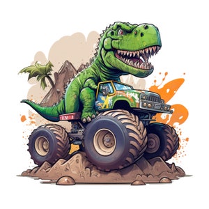 T rex PNG sublimation design -T rex riding a monster truck instant digital downloads