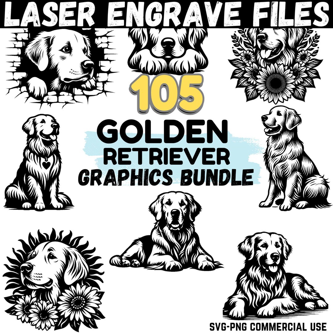 Golden Retriever Bundle Dog Svg Png Dxf Vector Laser Engraving Files ...