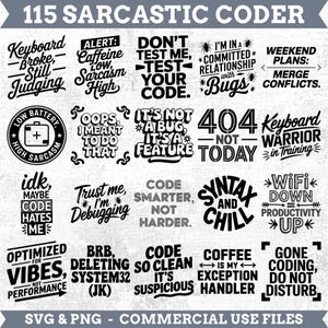 Sarcastic Coder Svg & Png Bundle with witty coding designs for cutting machines instant downloads