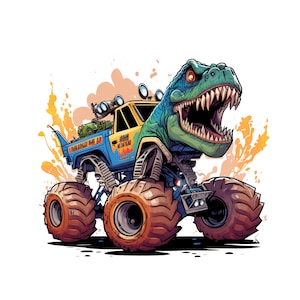 Monster truck T rex PNG sublimation design -monster truck t rex cool theme art instant digital downloads