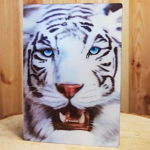 3D Lentikular Postkarte 12x17cm weisser Tiger mit blauen Augen 3D Effekt holografischStereoskopisches Anaglyphenzauberbild Poster