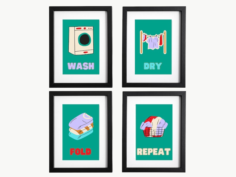 Laundry Room Art Retro Art Laundry Room Posters Abstract Teal Green