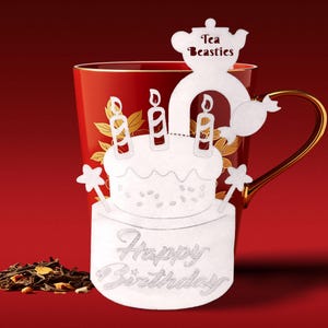 Happy Birthday Cake Shaped Handmade Custom Tea Bag (4 Pieces) | Party Favor | Thank You Gift | Birthday Gift | Tea Lover | Tea Party Favor