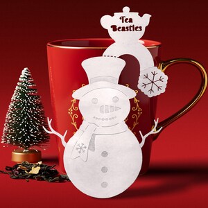 Christmas Snowman Shaped Handmade Custom Tea Bag (4 Pieces) | Christmas Gift | Tea Lover | Fancy Tea | Cute Tea Bag | Personalize Tea Gift