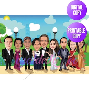 Caricature de groupe à personnaliser, portrait de groupe, caricature à partir d'une photo, portrait numérique, cadeau de groupe, portrait caricature, cadeau personnalisé