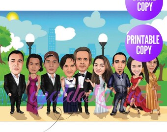 Customize Group Caricature, Group Portrait, Caricature from Photo, Digital Portrait, Group Gift, Caricature Portrait, Personalized Gift