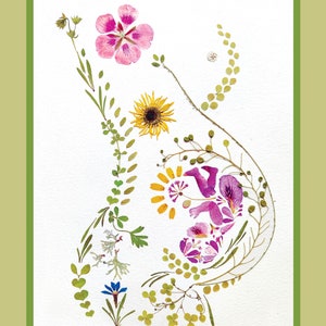 Impresión de pared de mujer embarazada, arte de flores prensadas naturales, regalo de embarazo, arte mural bohemio original