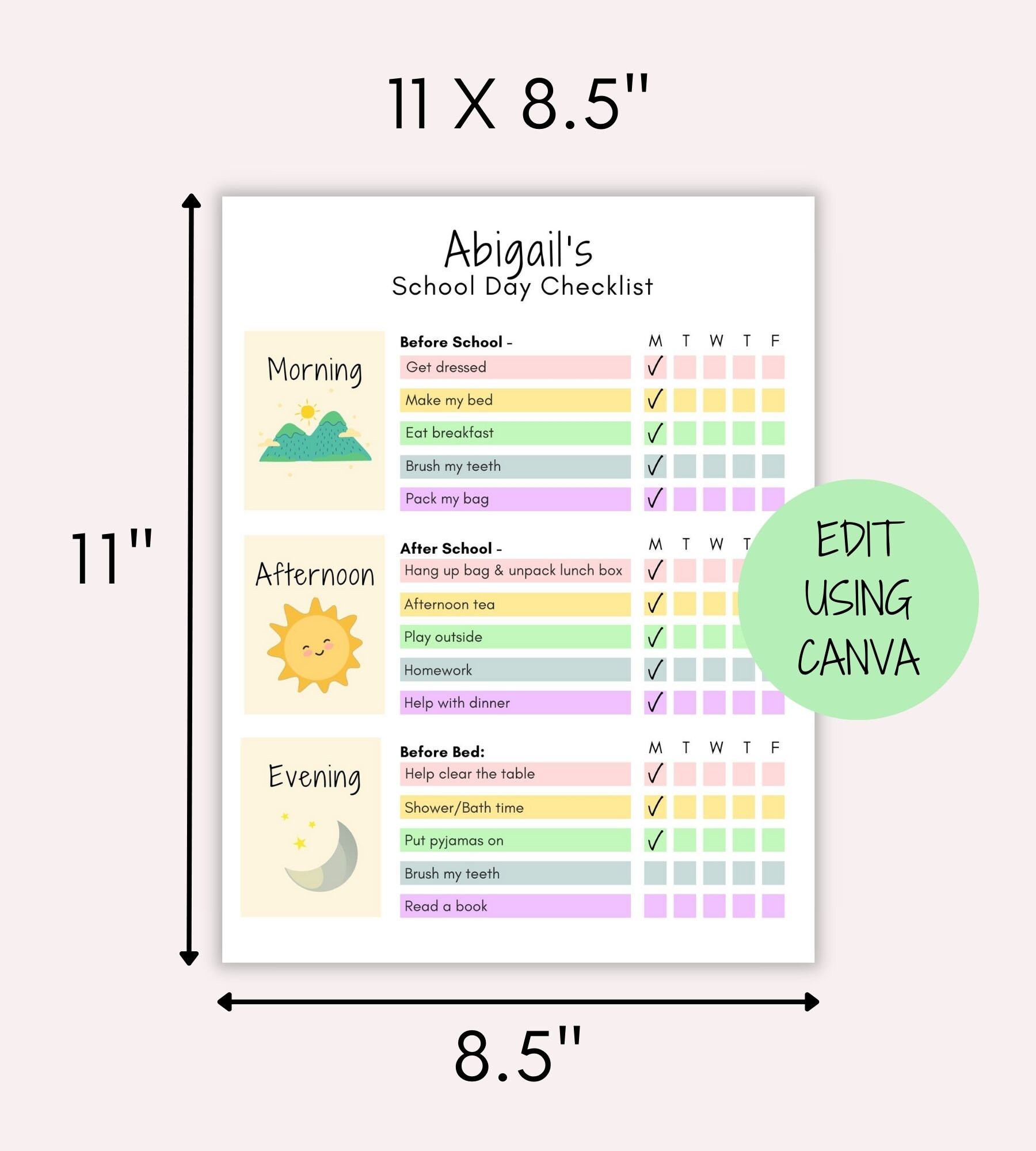 Editable Chore Chart for Kids | School Day Checklist Printable | Cute ...
