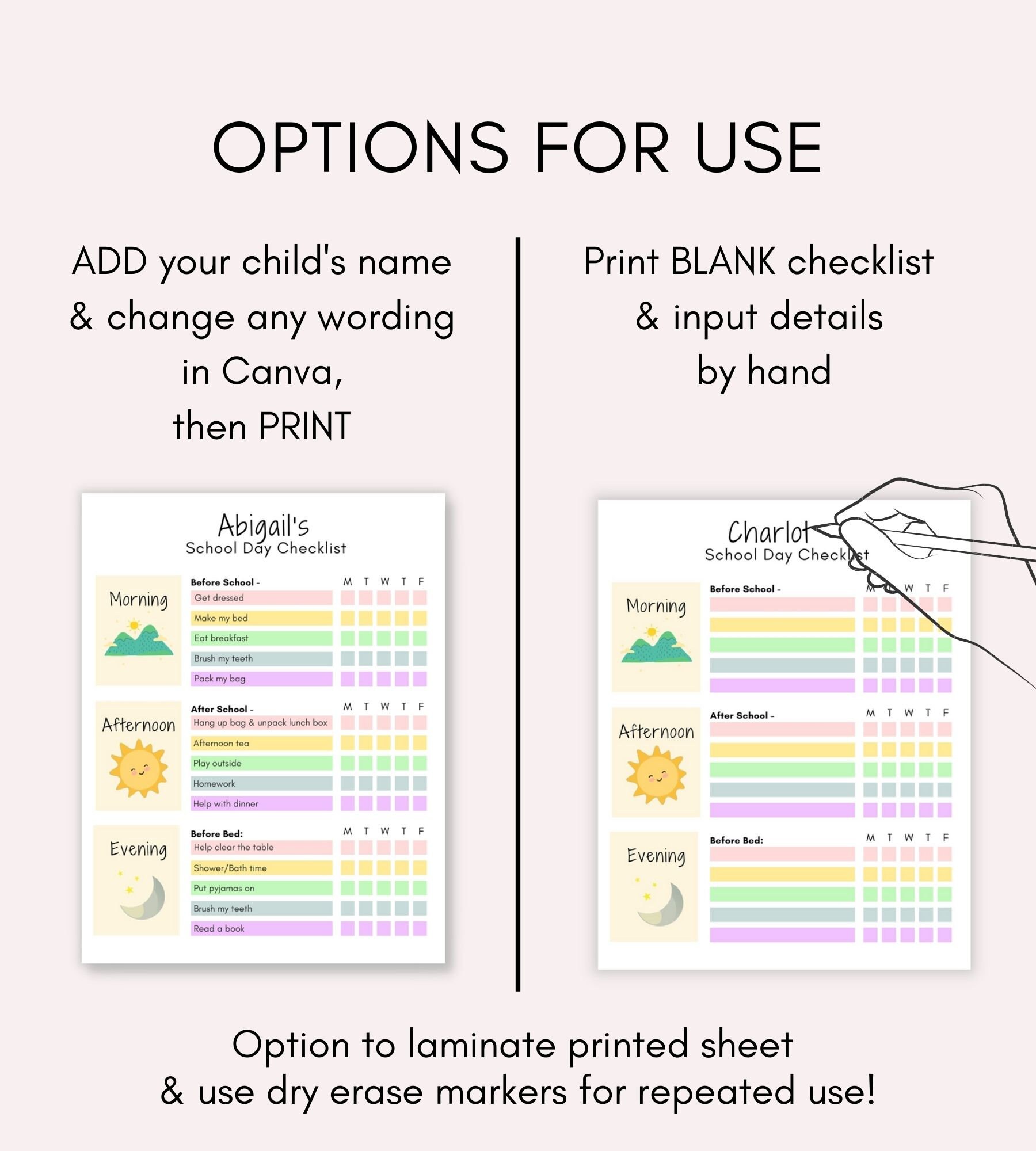 Editable Chore Chart for Kids | School Day Checklist Printable | Cute ...