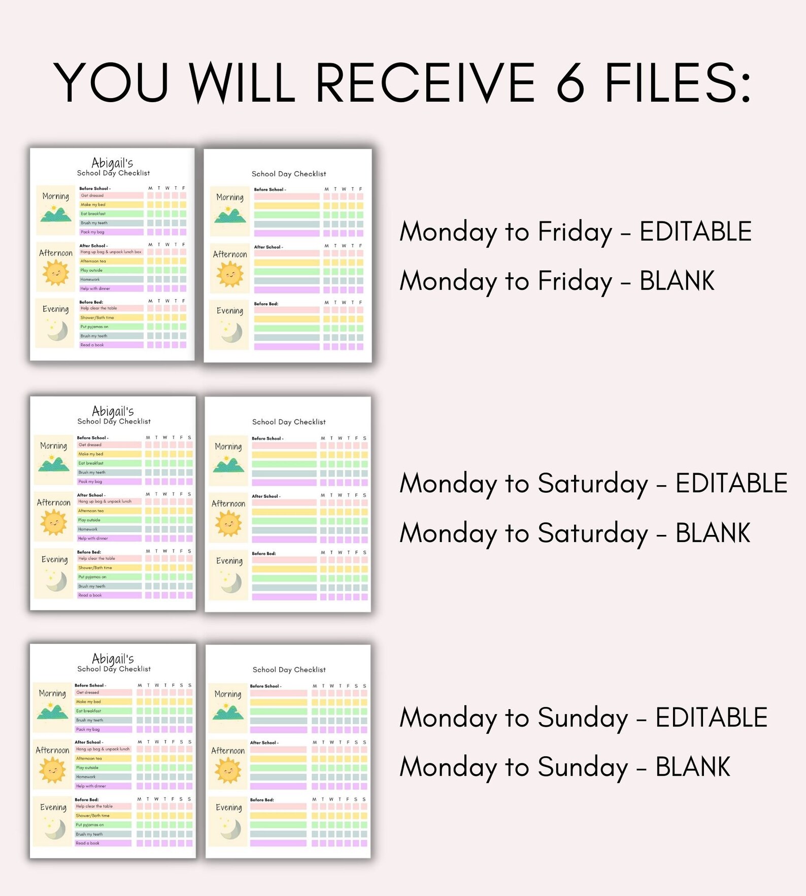 Editable Chore Chart for Kids | School Day Checklist Printable | Cute ...