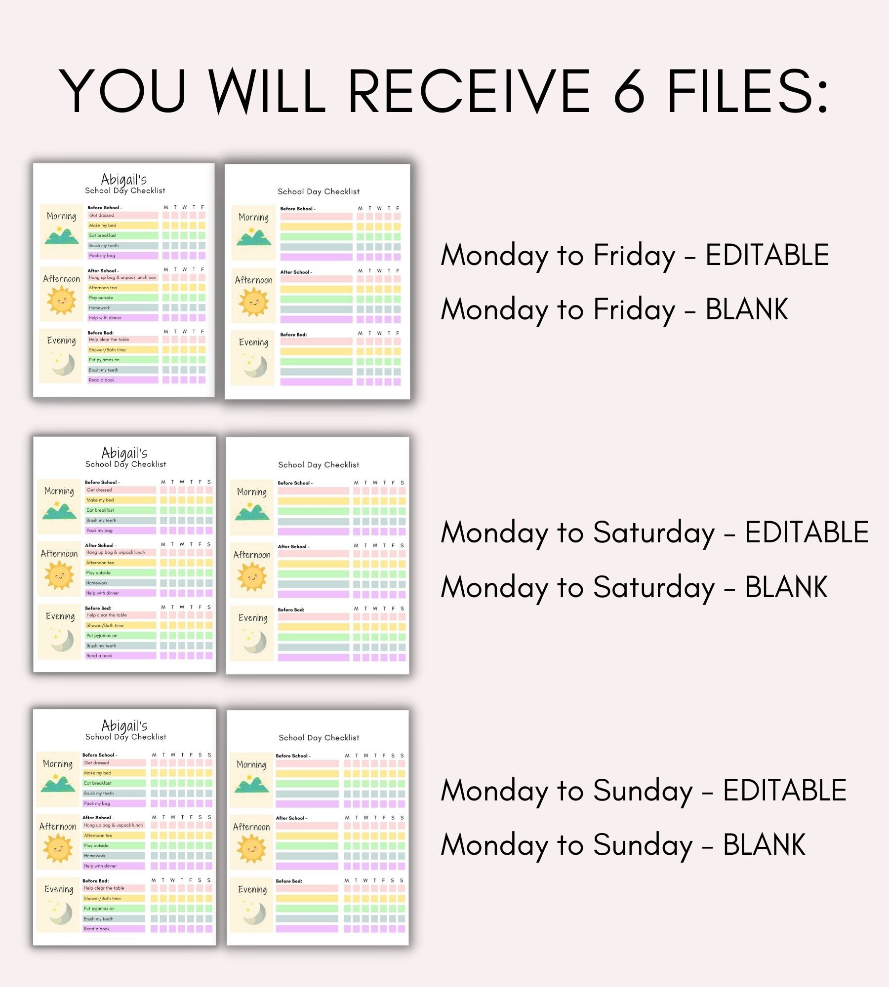 Editable Chore Chart for Kids | School Day Checklist Printable | Cute ...