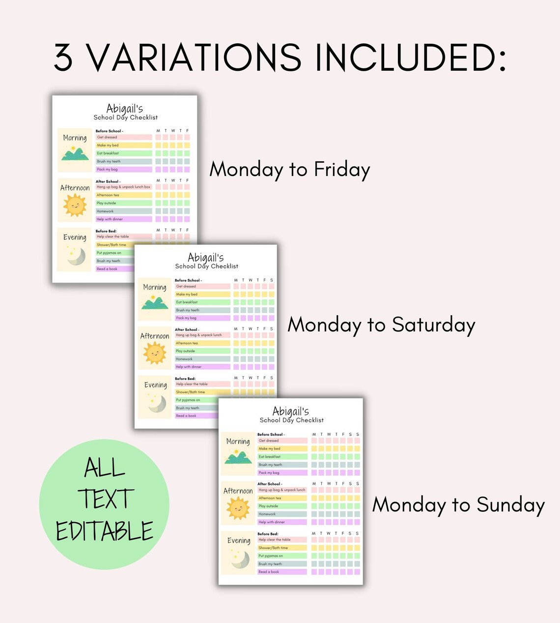 Editable Chore Chart for Kids | School Day Checklist Printable | Cute ...